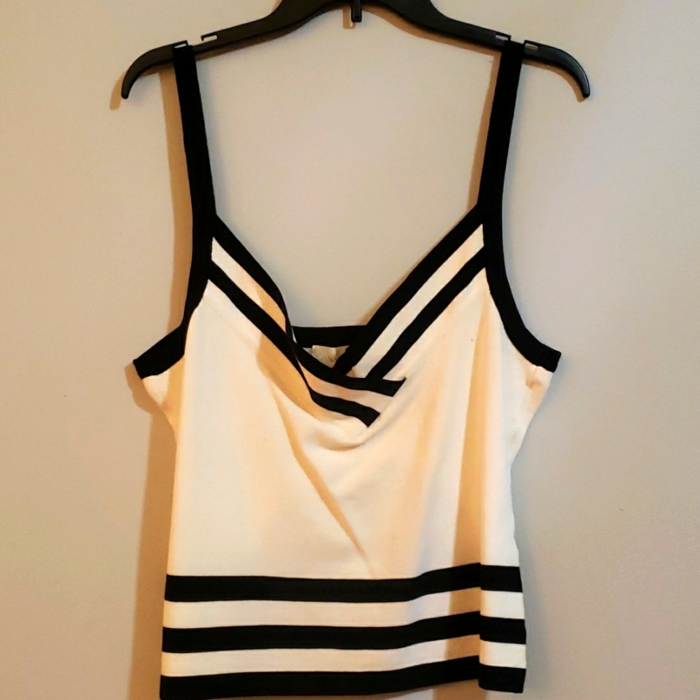 Women's Dana Buchman Speghetti Strap Tank Top with black stripes.